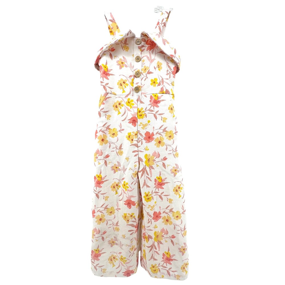 GB Girls Floral Jumpsuit Size 8 Vacation Cruise Wide Leg Button Front Pocket